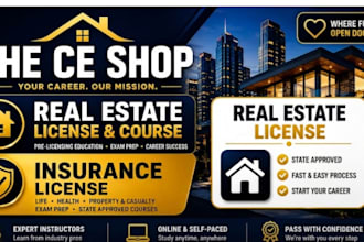 assist with real estate, ce shop and insurance courses