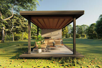 3d modern outdoor lounge, kitchen design,rooftop terrace render,bar area seating