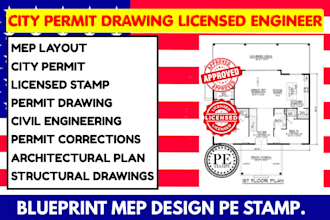 city permit drawing licensed engineer mep blueprints design pe stamp fl ca kn sc