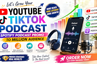 grow youtube channel, tiktok podcast spotify podcast promo to million audience