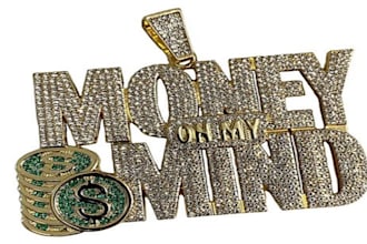 create 3d iced out hip hop pendant, vvs baguette charm and rapper jewelry cad