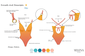 create cad flat sketches and tech packs for swimsuit, bikini and swimwear design
