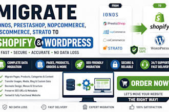 migrate prestashop nopcommerce oscommerce ionos to shopify wordpress site
