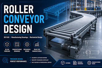 design roller conveyor systems with 2d drawings and 3d cad model