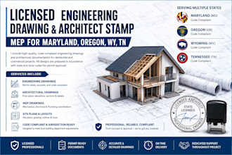 licensed engineering drawing, architect stamp, mep for maryland, oregon, wy, tn