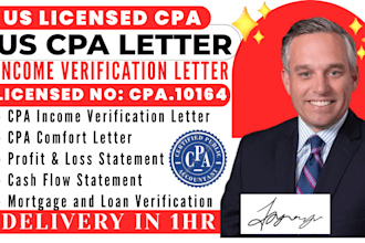 issue a licensed cpa letter, income verification statement, cpa comfort letter