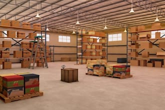 create realistic 3d warehouse and industrial building render