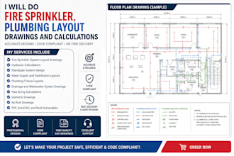 do fire sprinkler, plumbing layout drawings and calculations in usa