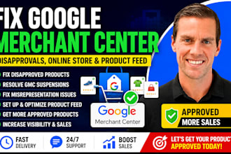 fix google merchant center disapprovals, online store, and set up product feed