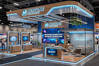 design a modern 3d exhibition stall, trade show booth, or expo stand