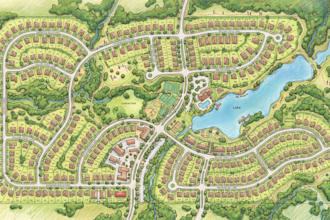 illustrate residential master plan, subdivision map, estate map and iot layout