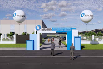 make cgi warehouse,3d site plan, industrial render, logistic exterior retail