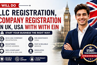 do llc registration, company registration in uk, usa with with ein