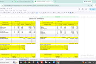 create a professional cocktail costing spreadsheet