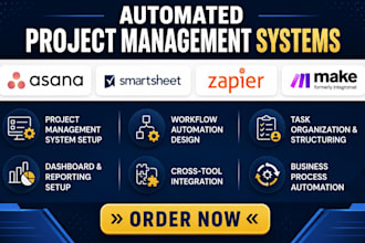 setup and automate workflow in asana, smartsheet with zapier or make integration