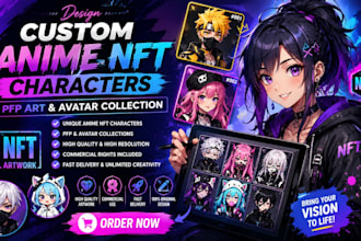 design custom cute cartoon anime character nft artwork and avater collection
