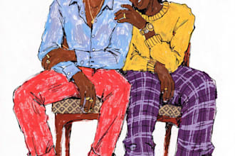 make paint a family or couple portrait, handdrawn, noai