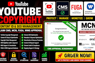 do youtube copyright content id seo management, claim cms, mcn fuga wmg approval