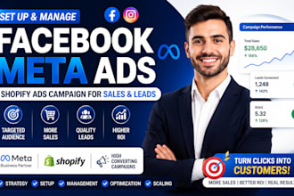set up facebook meta ads, manage fb ads, shopify ads campaign for sales and lead