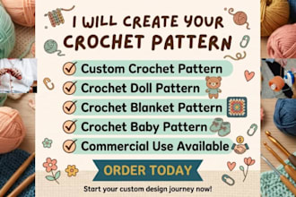 create custom crochet patterns, amigurumi PDF crochet patterns,  crochet designs