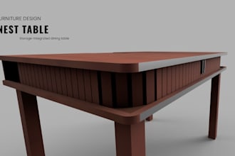 do photorealistic 3d furniture design renders with technical and patent drawings