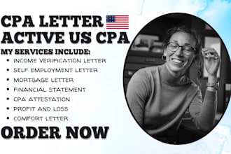 prepare US CPA financial statements income verification expense ratio letter
