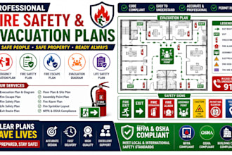 emergency evacuation plan, fire safety plan, fire escape plan, and diagram