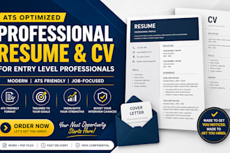 write a professional modern resume and CV for entry level professionals, ats
