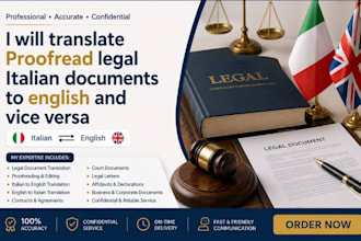 translate proofread legal italian document to english and vice versa