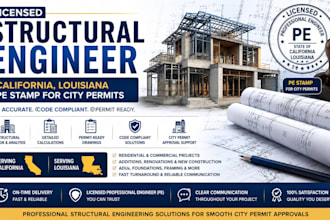 licensed structural engineer, california, louisiana pe stamp for city permits