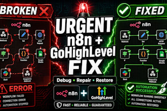 urgently fix, debug and repair your broken n8n workflow, gohighlevel automations