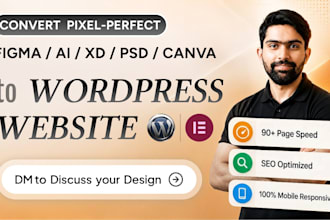 convert figma, ai or canva to wordpress elementor website
