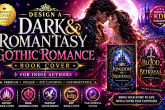 design a dark romantasy and gothic romance book cover for indie authors