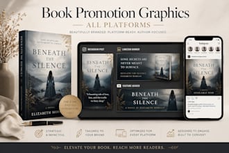 design ebook promotion graphics, author branding, social media ads for your book