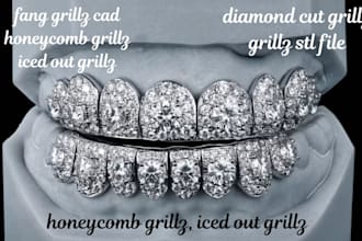 design custom iced out fang honeycomb grillz cad stl file for casting