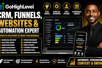 setup gohighlevel CRM, sales funnels, website and automation