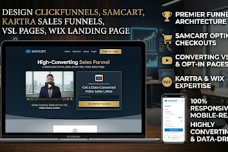 design clicksfunnels, samcart, kartra sales funnels, vsl pages, wix landing page