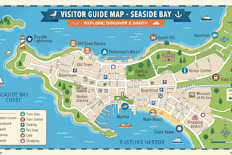 design a professional theme park map, attraction map, tourist destination map