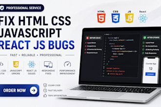 fix HTML CSS javascript react js and frontend website issues