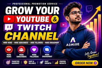 promote youtube channel, twitch channel promotion, views, subscribers, followers