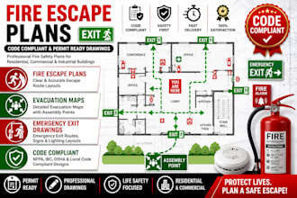 do code compliant fire escape plans, evacuation, emergency exit drawings and map