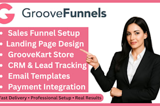 set up groovefunnels, groovepages, groovekart and CRM for your business