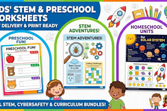 design custom stem workbooks, cybersecurity worksheets, and preschool homeschool