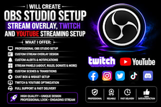 create obs studio setup, stream overlay, twitch and youtube streaming setup