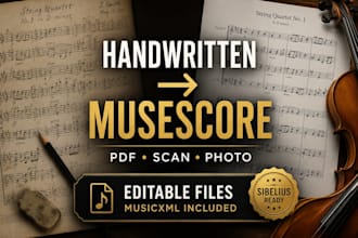 convert handwritten pdf or scanned sheet music into musescore, sibelius typeset