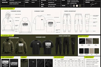 create streetwear tech pack for hoodie tshirt joggers cargo pants and apparel