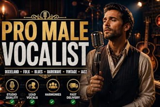 be your male vocalist for dixieland, folk, blues, darkwave, vintage, jazz singer
