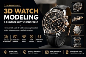 create 3d watch modelling, 3d 2d cad cam product designing, rendering, drafting