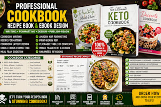 write recipes and design a beautiful cookbook, recipe book or kindle ebook