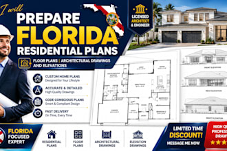 prepare florida residential plan floor plan, architectural drawing and elevation